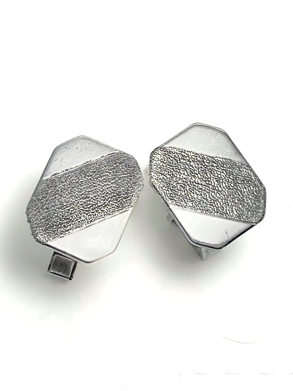 1930s Sterling Silver 925 Cufflinks Distinctive Textured Geometric Abstract
